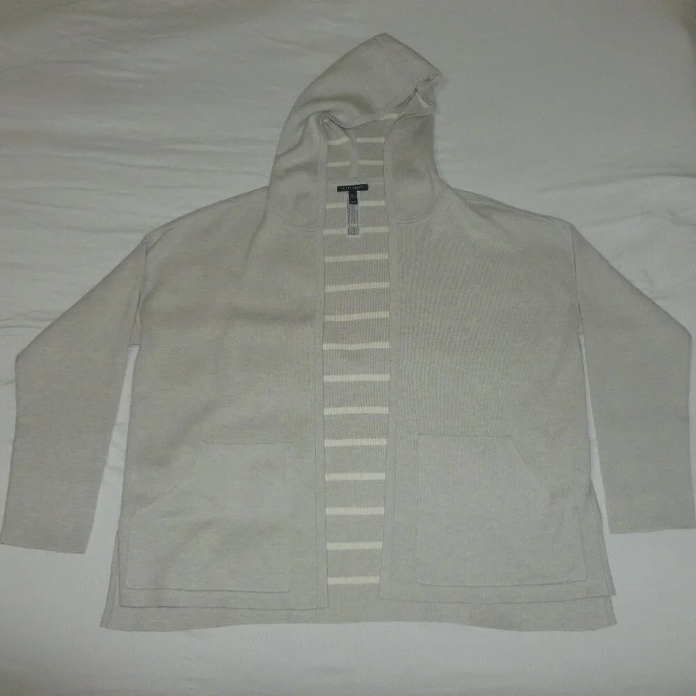 Eileen Fisher Pearl Gray Organic Cotton Silk Reversible Hooded Sweater M - L
